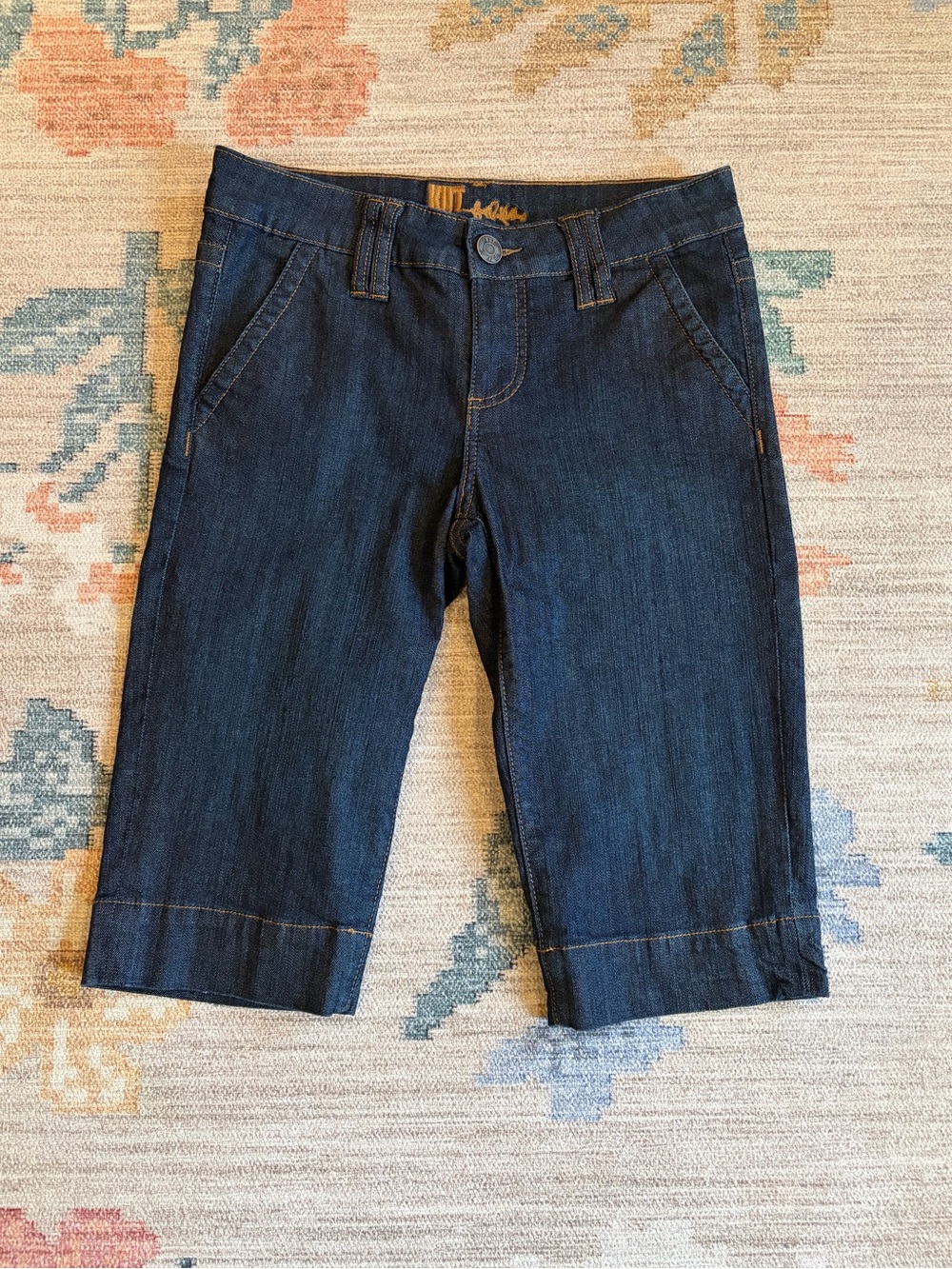 Lovely KUT from the Kloth Knee Length Denim Shorts (Dark Indigo)